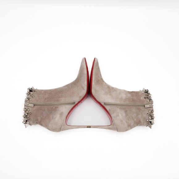 Christian Louboutin Grey Suede Studded Heeled Ankle Boots EU 37 - Picture 4 of 11